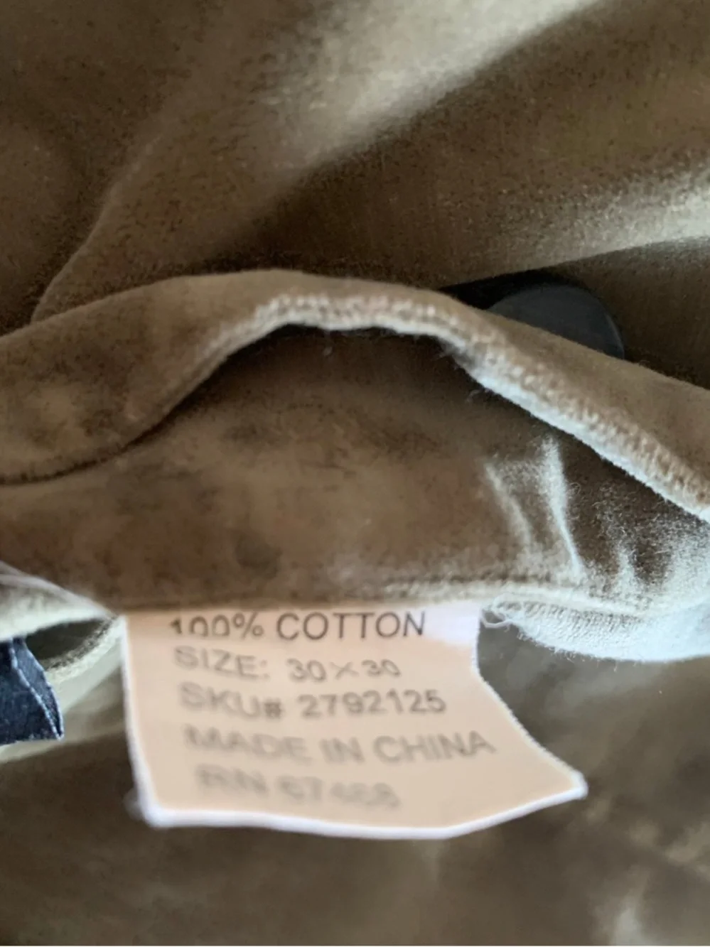 Pottery Barn 30x30 Velvet Olive Green Button Euro Sham EUC No flaws